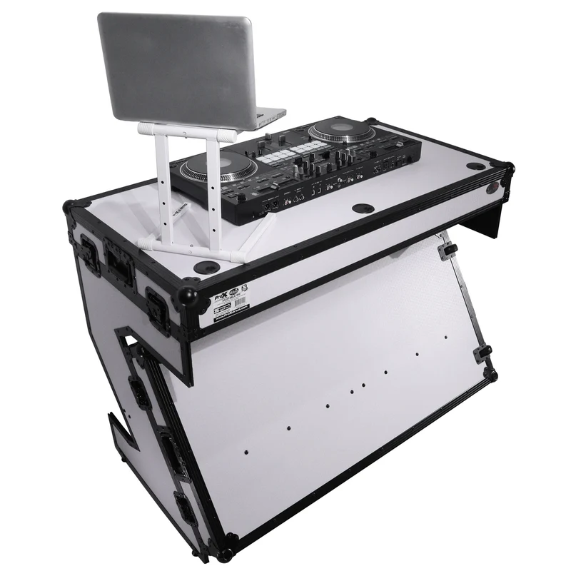 ProX Z-Table Folding DJ Table Mobile DJ Workstation With Wheels | Black/White