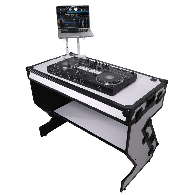 ProX Z-Table Folding DJ Table Mobile DJ Workstation With Wheels | Black/White