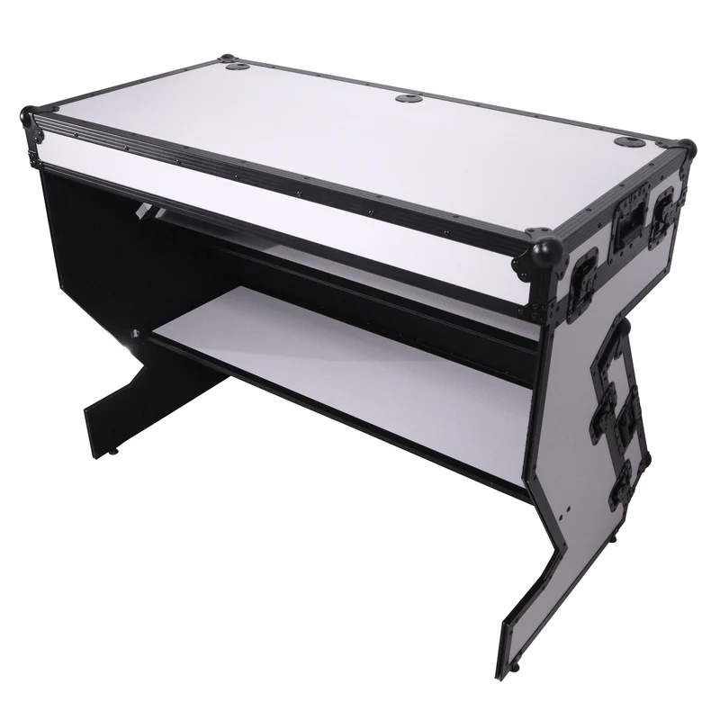 ProX Z-Table Folding DJ Table Mobile DJ Workstation With Wheels | Black/White
