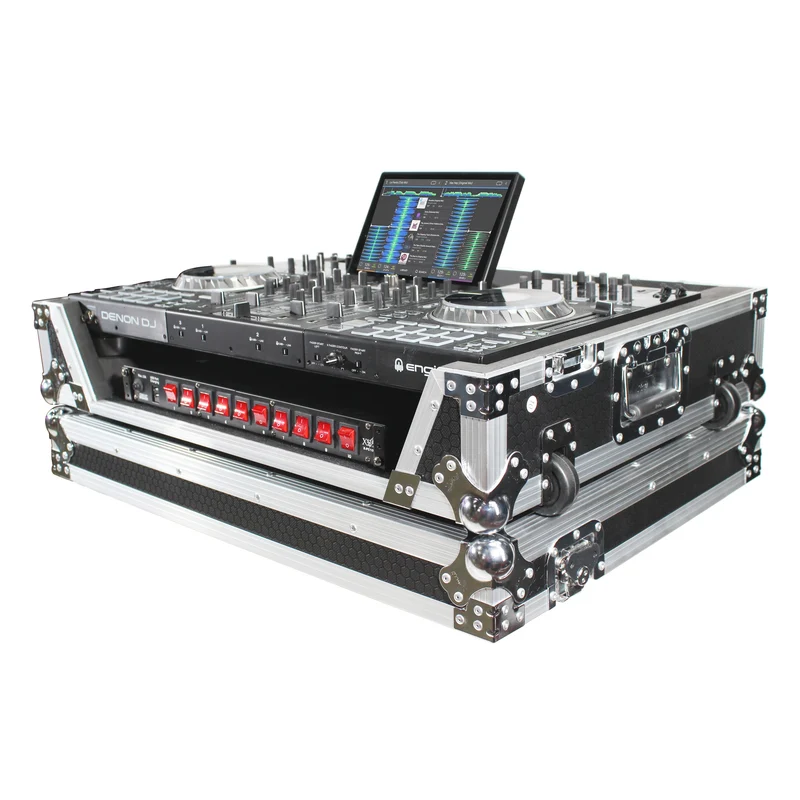 ProX ATA Flight Case for Denon PRIME 4 DJ Controller With Rack | Silver on Black