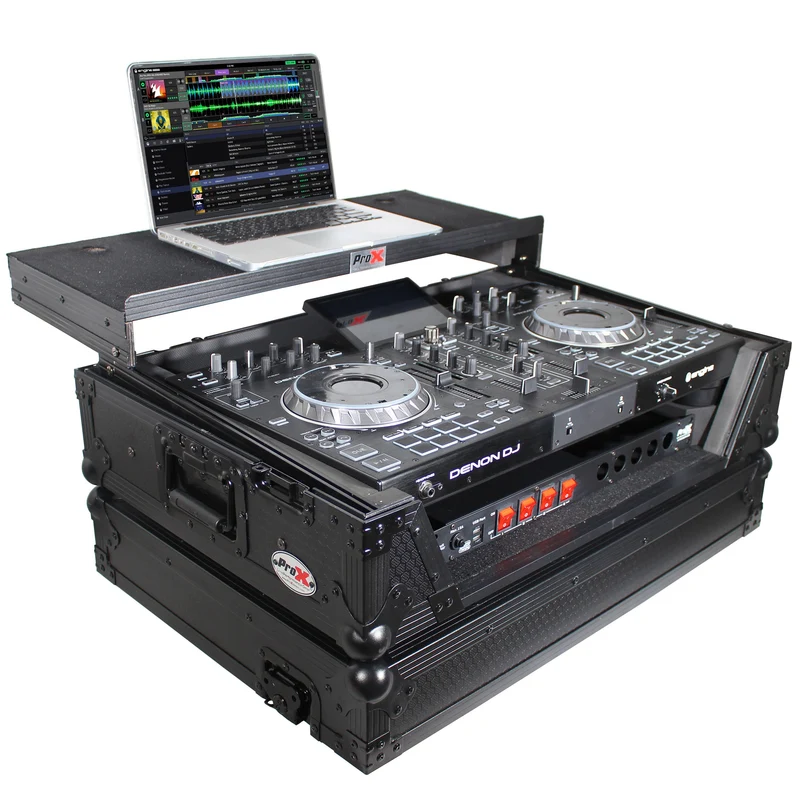 ProX ATA Flight Case for Denon PRIME 2 DJ Controller With Laptop Shelf | Black on Black