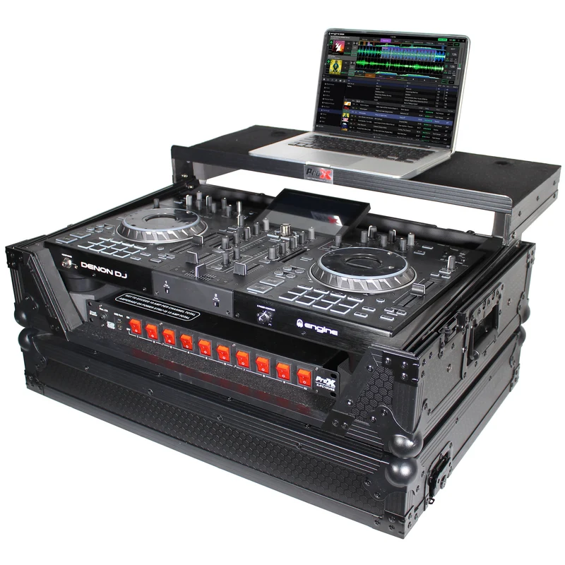 ProX ATA Flight Case for Denon PRIME 2 DJ Controller With Laptop Shelf | Black on Black