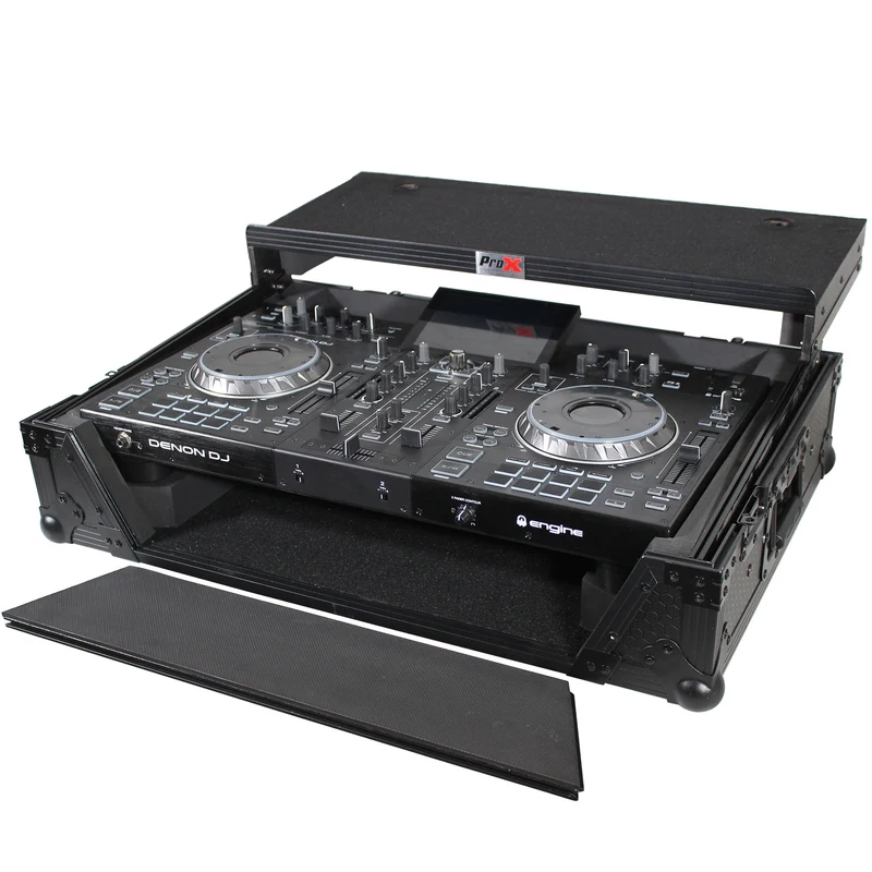 ProX ATA Flight Case for Denon PRIME 2 DJ Controller With Laptop Shelf | Black on Black