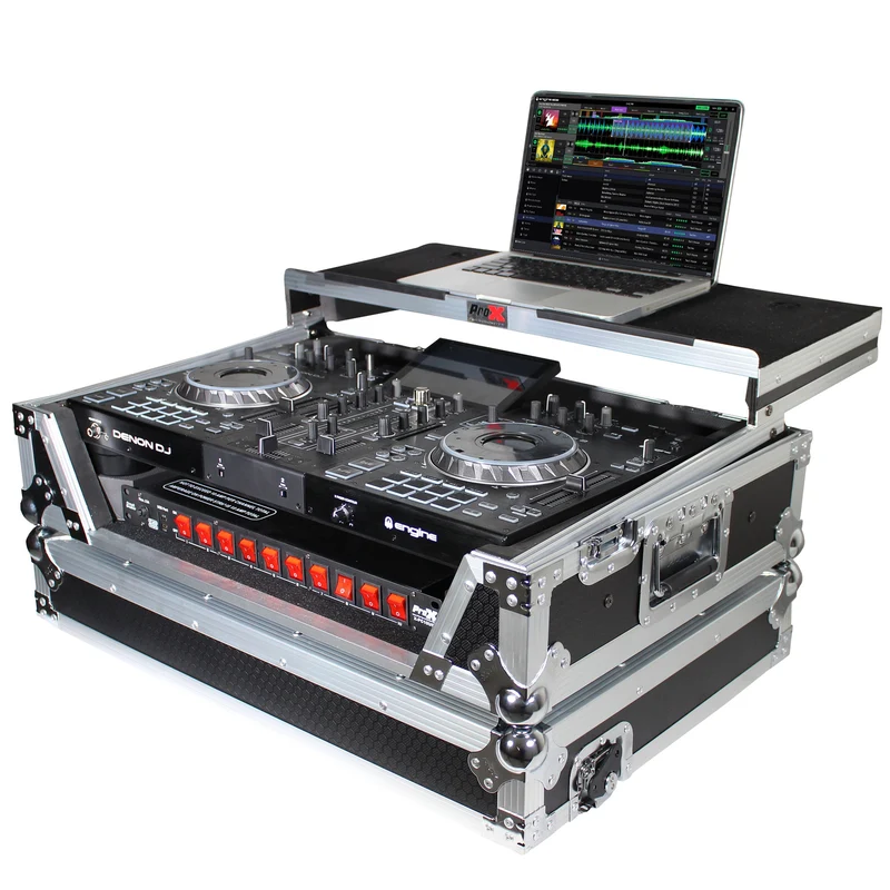 ProX ATA Flight Case for Denon PRIME 2 DJ Controller With Laptop Shelf | Silver on Black