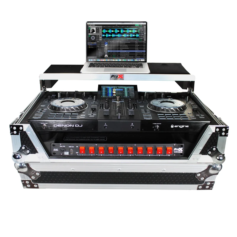 ProX ATA Flight Case for Denon PRIME 2 DJ Controller With Laptop Shelf | Silver on Black