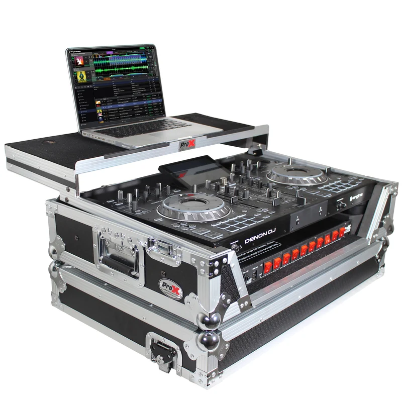 ProX ATA Flight Case for Denon PRIME 2 DJ Controller With Laptop Shelf | Silver on Black