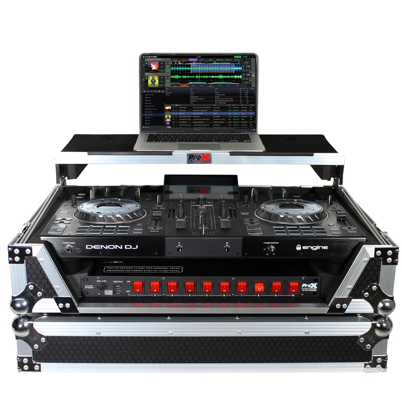 ProX ATA Flight Case for Denon PRIME 2 DJ Controller With Laptop Shelf | Silver on Black