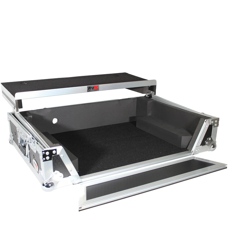 ProX ATA Flight Case for Denon PRIME 2 DJ Controller With Laptop Shelf | Silver on Black