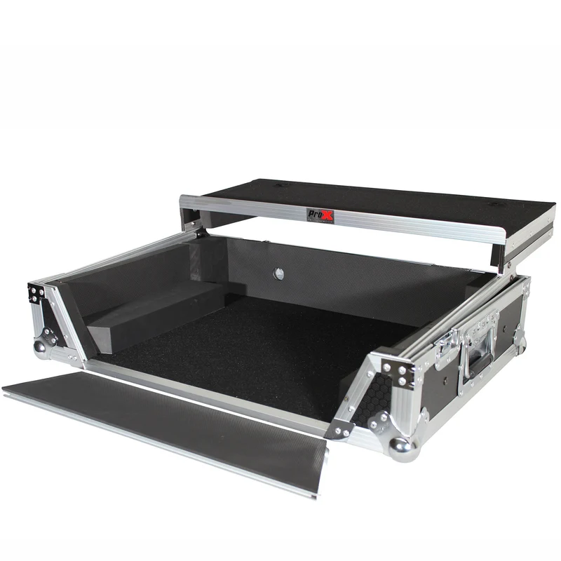 ProX ATA Flight Case for Denon PRIME 2 DJ Controller With Laptop Shelf | Silver on Black