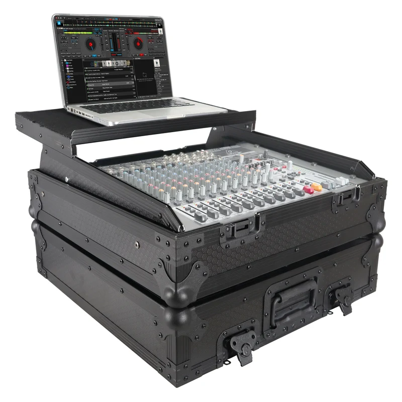 ProX 19" Slant Mixer Flight Case ATA Road Case With Laptop Shelf | 10U | Black on Black