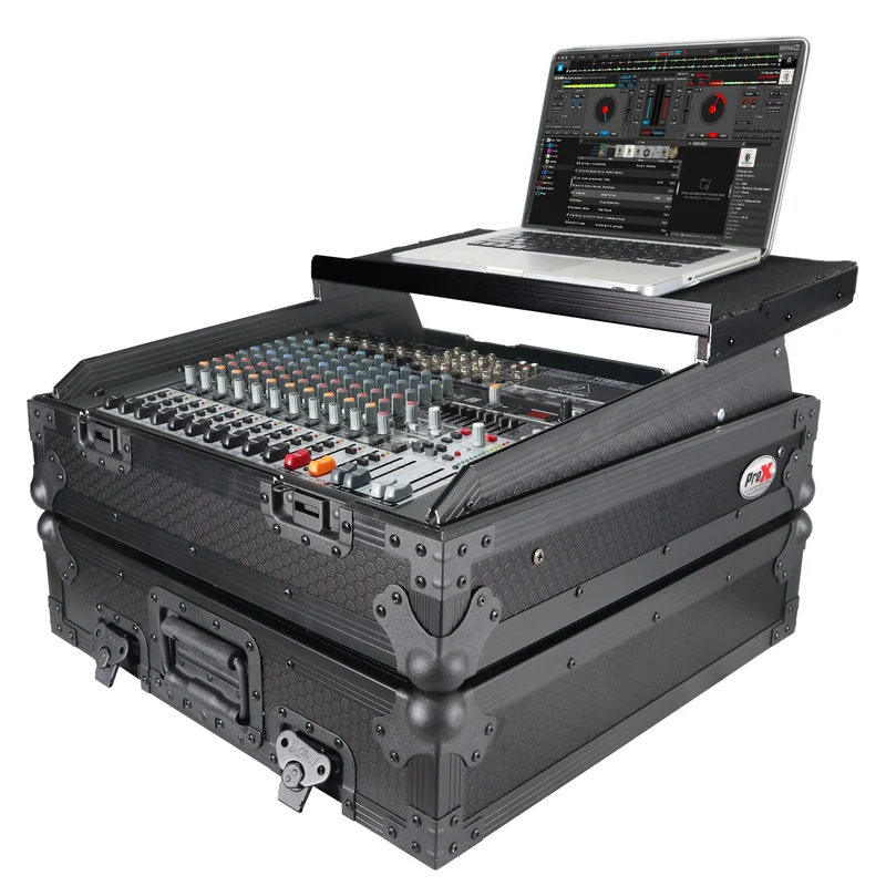 ProX 19" Slant Mixer Flight Case ATA Road Case With Laptop Shelf | 10U | Black on Black