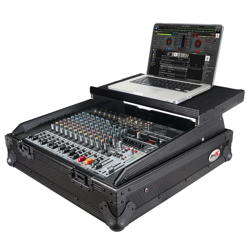 ProX 19" Slant Mixer Flight Case ATA Road Case With Laptop Shelf | 10U | Black on Black