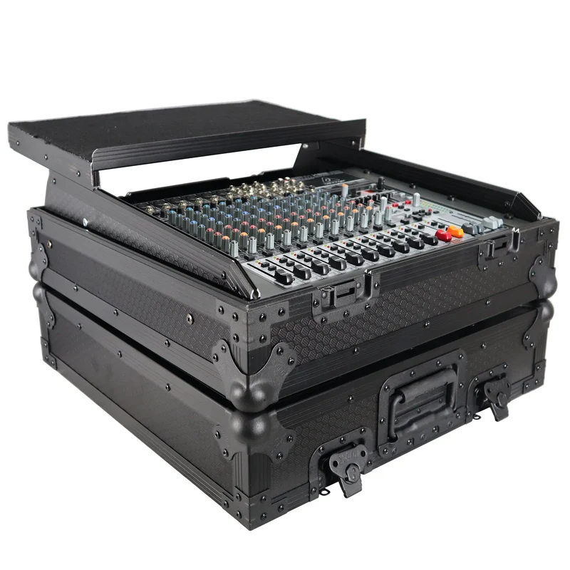 ProX 19" Slant Mixer Flight Case ATA Road Case With Laptop Shelf | 10U | Black on Black