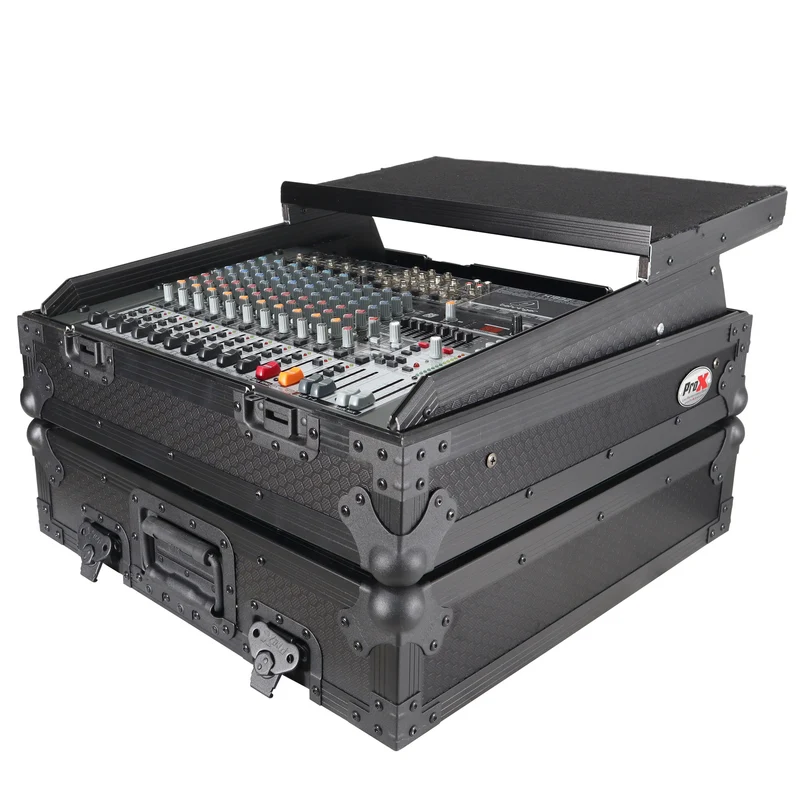 ProX 19" Slant Mixer Flight Case ATA Road Case With Laptop Shelf | 10U | Black on Black