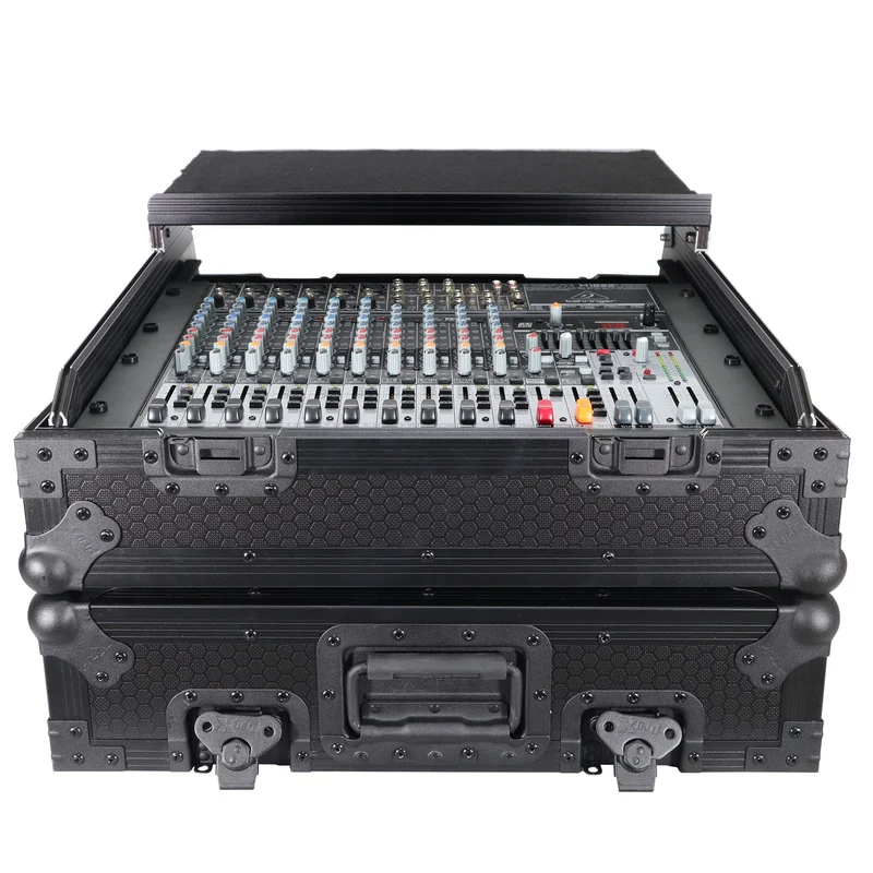 ProX 19" Slant Mixer Flight Case ATA Road Case With Laptop Shelf | 10U | Black on Black