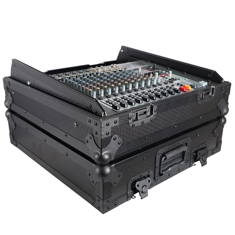 ProX 19" Slant Mixer Flight Case ATA Road Case With Laptop Shelf | 10U | Black on Black