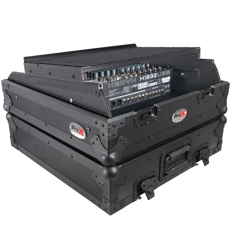 ProX 19" Slant Mixer Flight Case ATA Road Case With Laptop Shelf | 10U | Black on Black