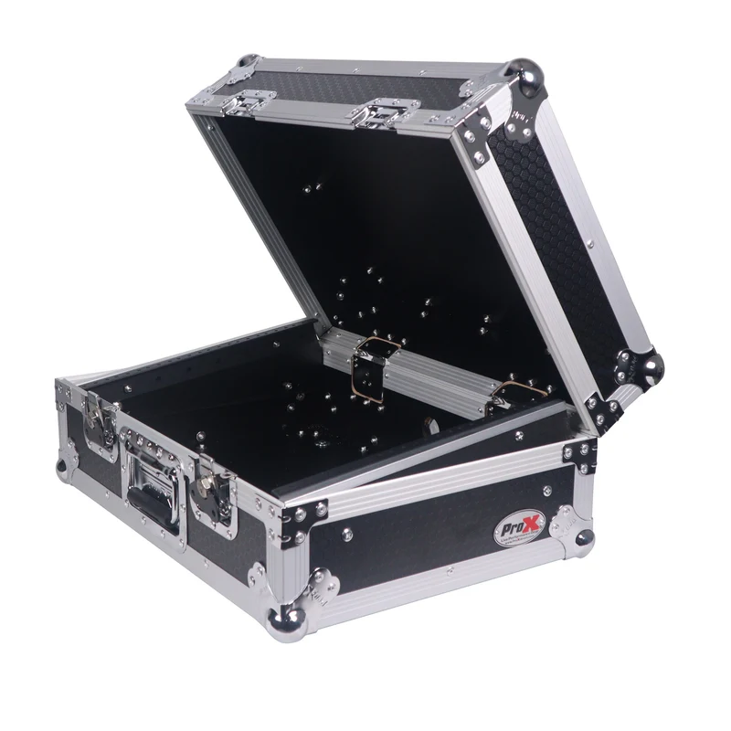 ProX 19" Slant Mixer Flight Case ATA Road Case With Laptop Shelf | 8U | Black/Silver