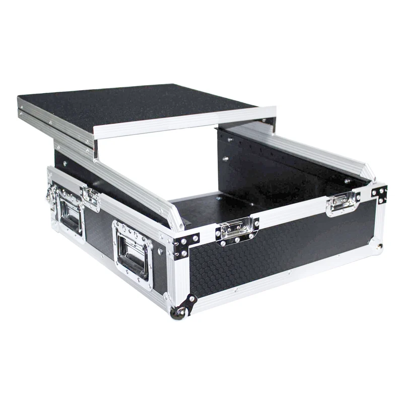 ProX 19" Slant Mixer Flight Case ATA Road Case With Laptop Shelf | 13U | Silver on Black