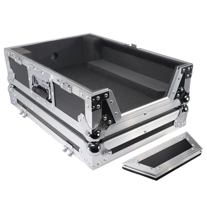 ProX ATA Flight Case for 12" DJ Mixers Honeycomb Road Case | Silver/Black | Without Laptop Shelf