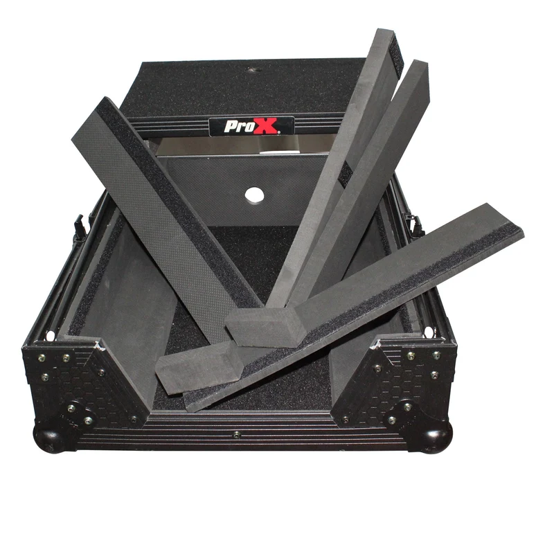 ProX ATA Flight Case for 12" DJ Mixers Honeycomb Road Case | Black | With Laptop Shelf