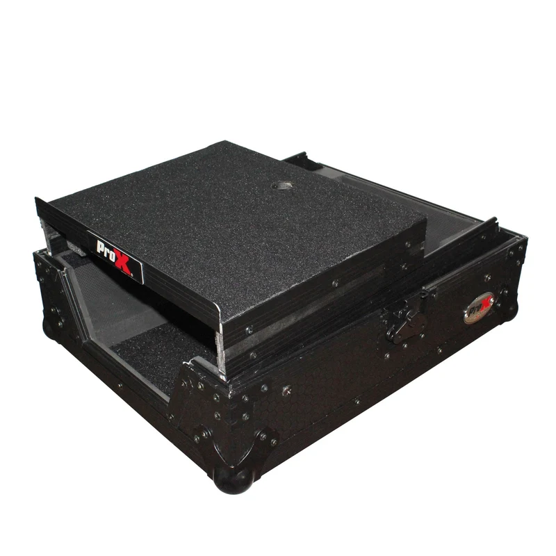 ProX ATA Flight Case for 12" DJ Mixers Honeycomb Road Case | Black | With Laptop Shelf