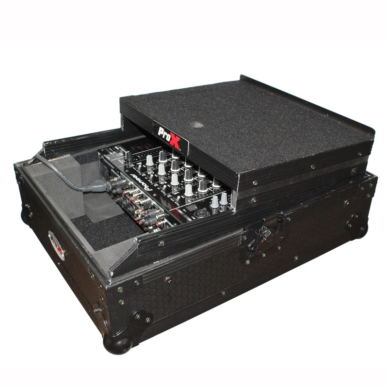 ProX ATA Flight Case for 12" DJ Mixers Honeycomb Road Case | Black | With Laptop Shelf