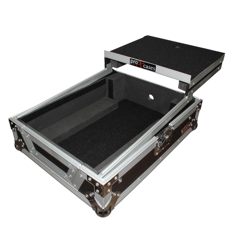 ProX ATA Flight Case for 12" DJ Mixers Honeycomb Road Case | Silver/Black | With Laptop Shelf