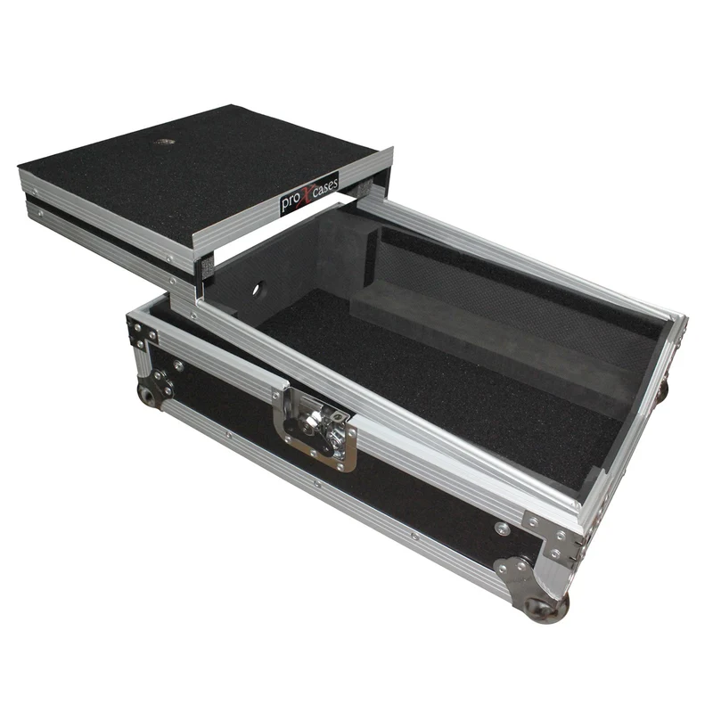 ProX ATA Flight Case for 12" DJ Mixers Honeycomb Road Case | Silver/Black | With Laptop Shelf