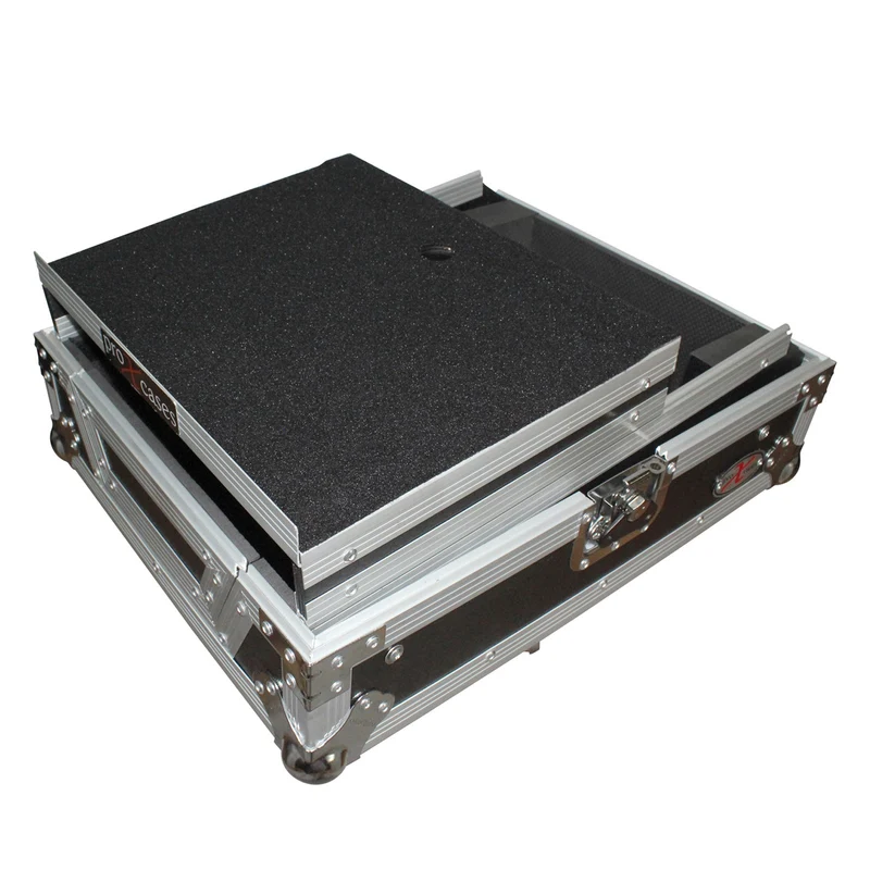 ProX ATA Flight Case for 12" DJ Mixers Honeycomb Road Case | Silver/Black | With Laptop Shelf