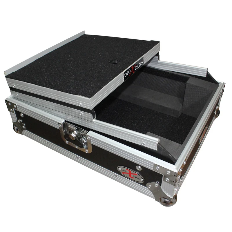 ProX ATA Flight Case for 12" DJ Mixers Honeycomb Road Case | Silver/Black | With Laptop Shelf