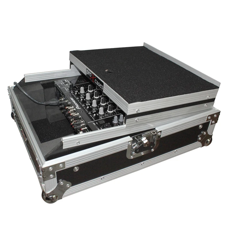 ProX ATA Flight Case for 12" DJ Mixers Honeycomb Road Case | Silver/Black | With Laptop Shelf