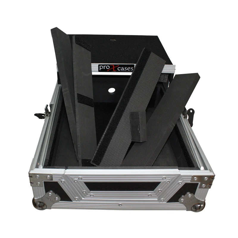 ProX ATA Flight Case for 12" DJ Mixers Honeycomb Road Case | Silver/Black | With Laptop Shelf