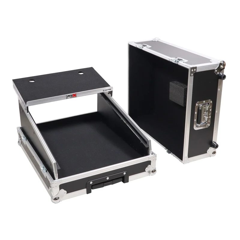 ProX 19" Slant Mixer Flight Case ATA Road Case With Laptop Shelf | 14U | Silver on Black