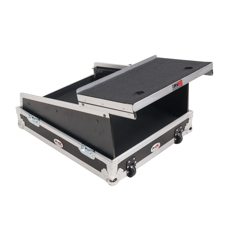 ProX 19" Slant Mixer Flight Case ATA Road Case With Laptop Shelf | 14U | Silver on Black