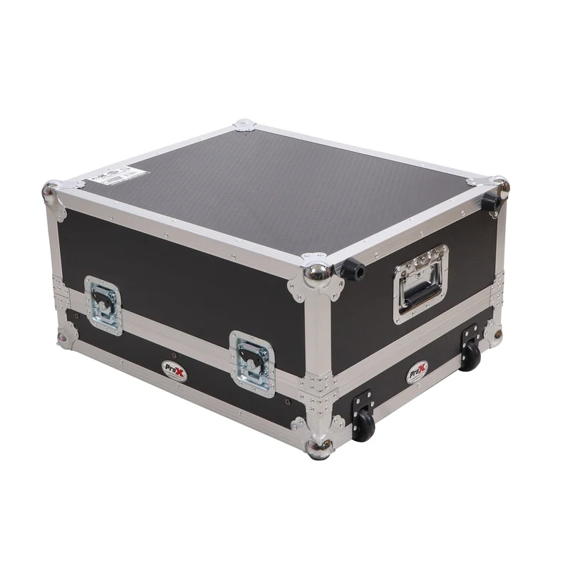 ProX 19" Slant Mixer Flight Case ATA Road Case With Laptop Shelf | 14U | Silver on Black