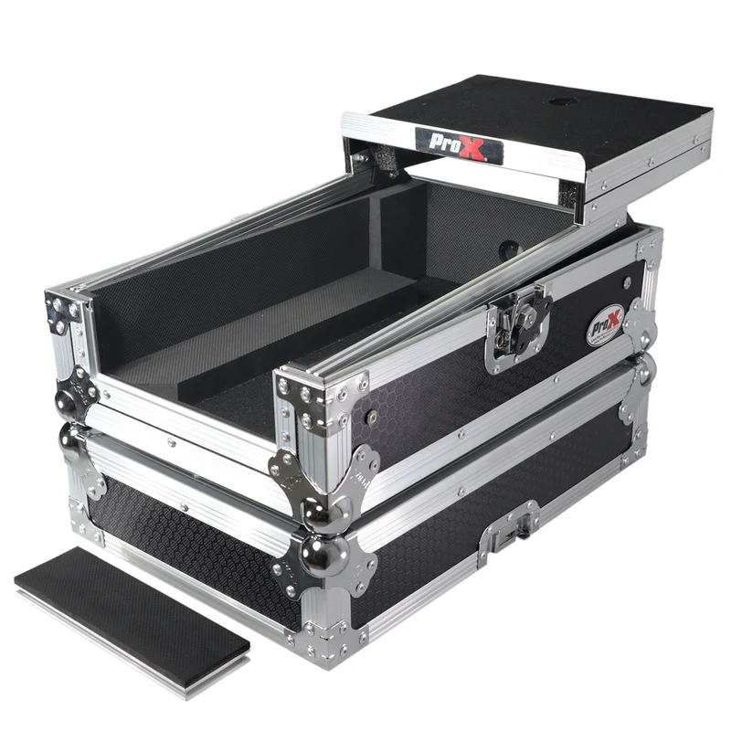 ProX ATA Flight Case for Pioneer DJM-S7 Mixer Gig-Ready Road Case | With Laptop Shelf | Silver/Black