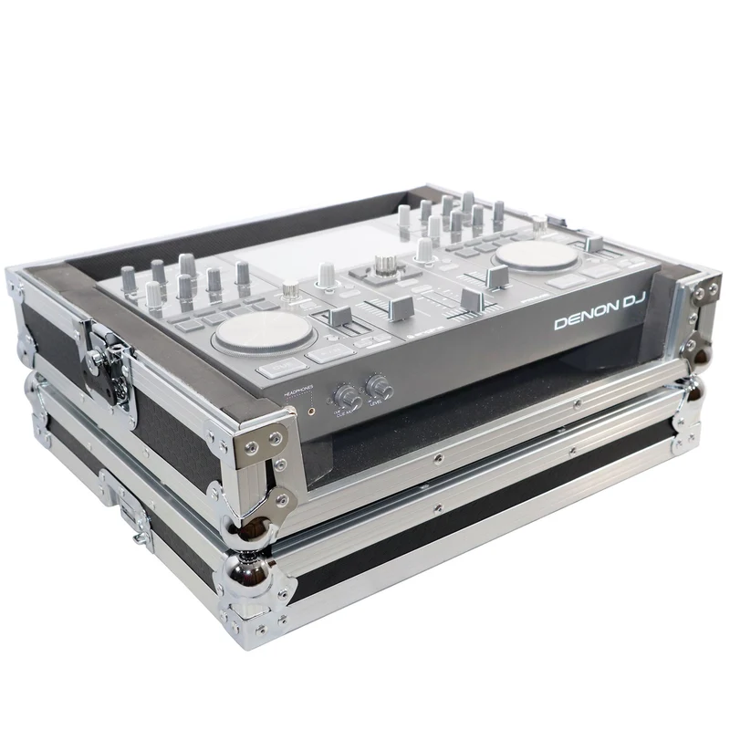 ProX ATA Style Flight Travel Case for Denon DJ Prime Go | Silver On Black