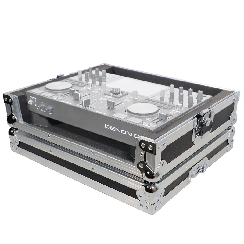 ProX ATA Style Flight Travel Case for Denon DJ Prime Go | Silver On Black