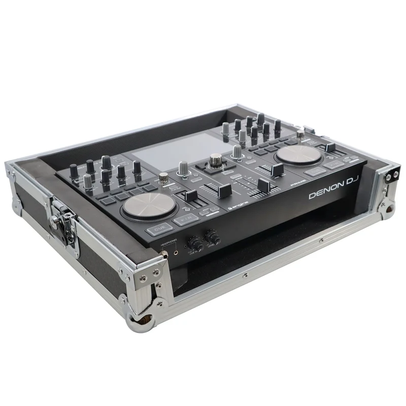 ProX ATA Style Flight Travel Case for Denon DJ Prime Go | Silver On Black
