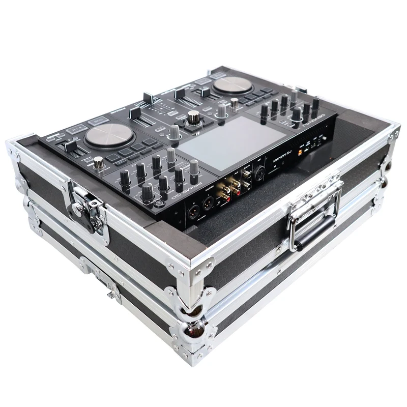 ProX ATA Style Flight Travel Case for Denon DJ Prime Go | Silver On Black