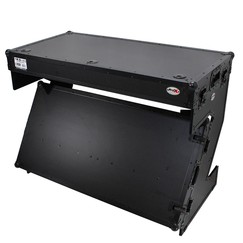 ProX Z-Table Folding DJ Table Mobile DJ Workstation With Wheels | Silver/Black