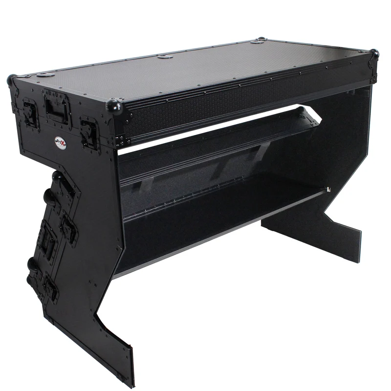 ProX Z-Table Folding DJ Table Mobile DJ Workstation With Wheels | Silver/Black