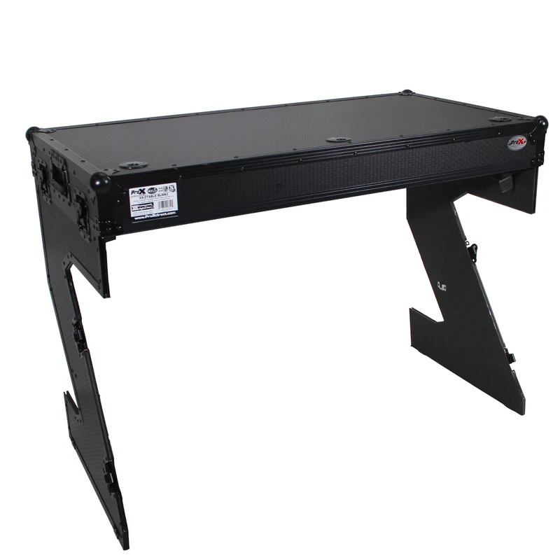 ProX Z-Table Folding DJ Table Mobile DJ Workstation With Wheels | Silver/Black