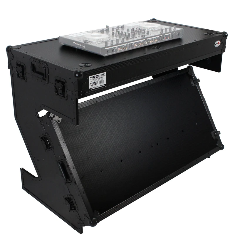 ProX Z-Table Folding DJ Table Mobile DJ Workstation With Wheels | Silver/Black