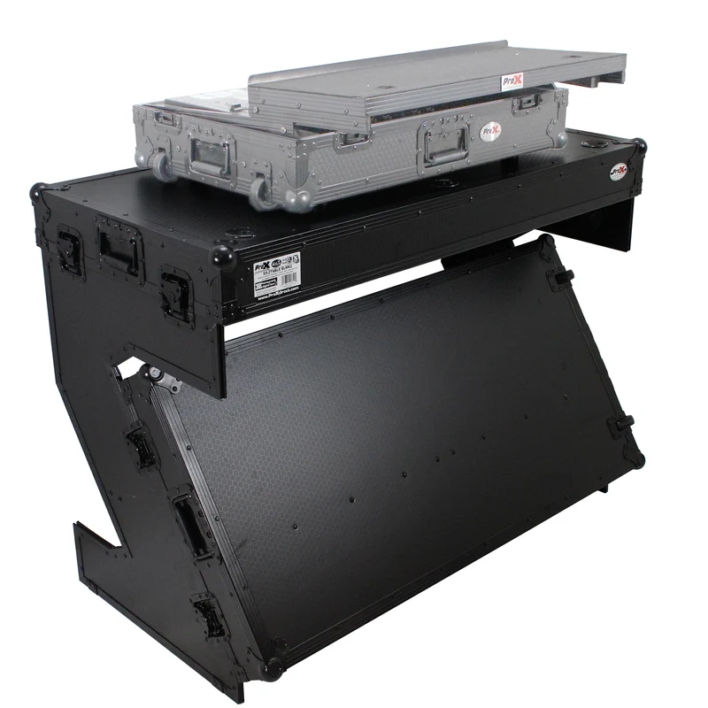 ProX Z-Table Folding DJ Table Mobile DJ Workstation With Wheels | Silver/Black