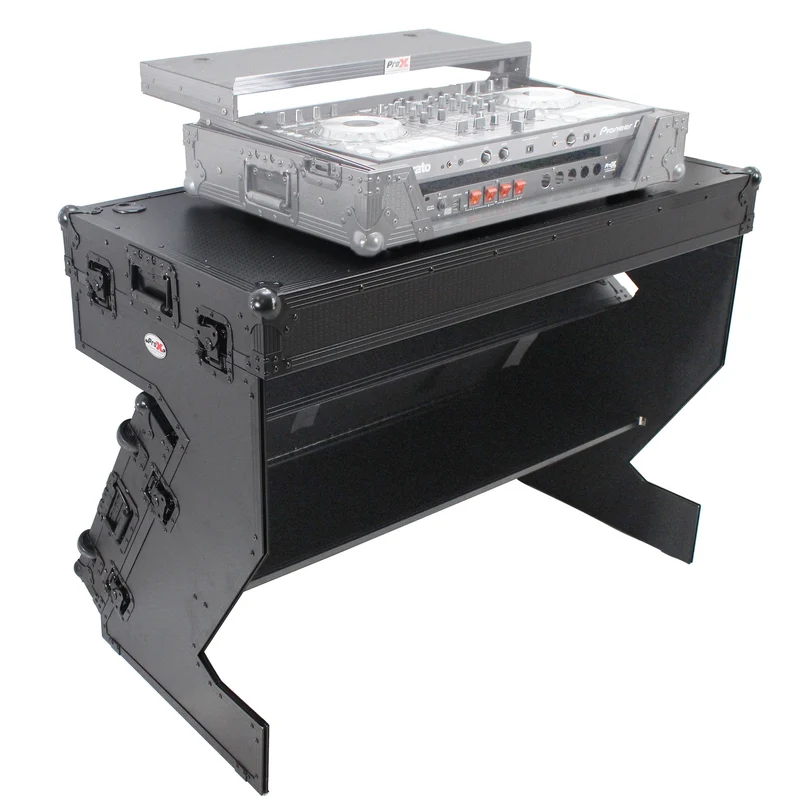 ProX Z-Table Folding DJ Table Mobile DJ Workstation With Wheels | Silver/Black