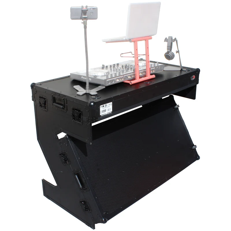 ProX Z-Table Folding DJ Table Mobile DJ Workstation With Wheels | Silver/Black