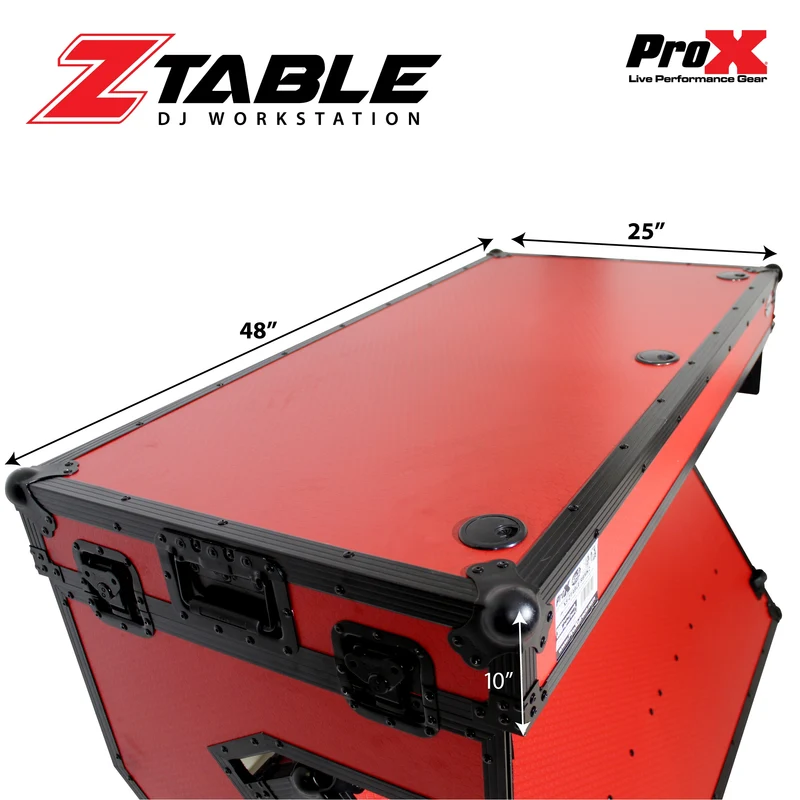 ProX Z-Table Folding DJ Table Mobile DJ Workstation With Wheels | Silver/Black