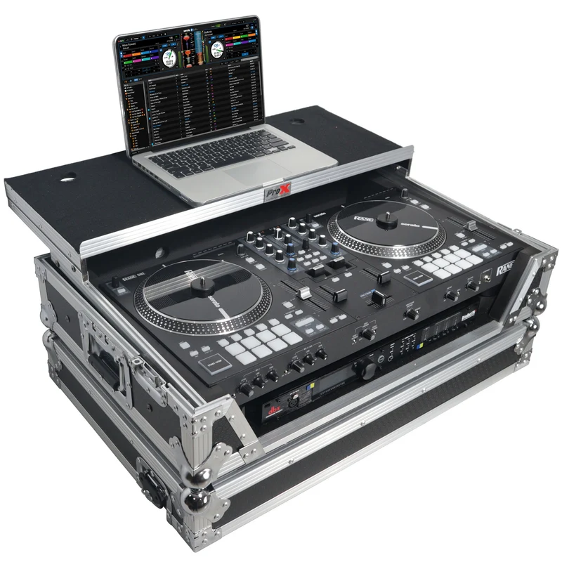 ProX Flight Case for Rane ONE DJ Controller With 1U Rack | Silver on Black | With Laptop Shelf